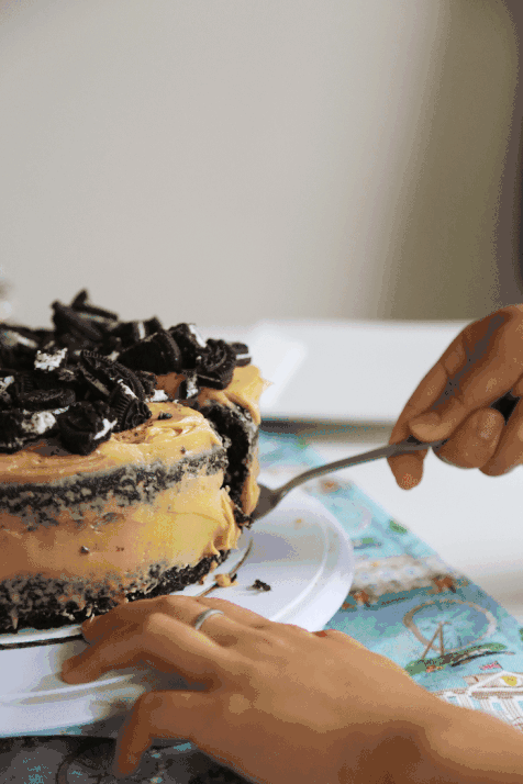 chocolate layer cake with peanut butter frosting